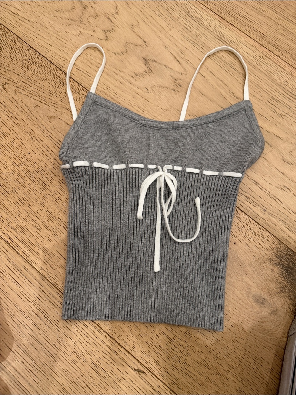 Betsey Johnson Ribbed Tie-Front Camisole in Gray & White Size XS